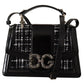 Elegant Monochrome Shoulder Purse with Pearl Detail