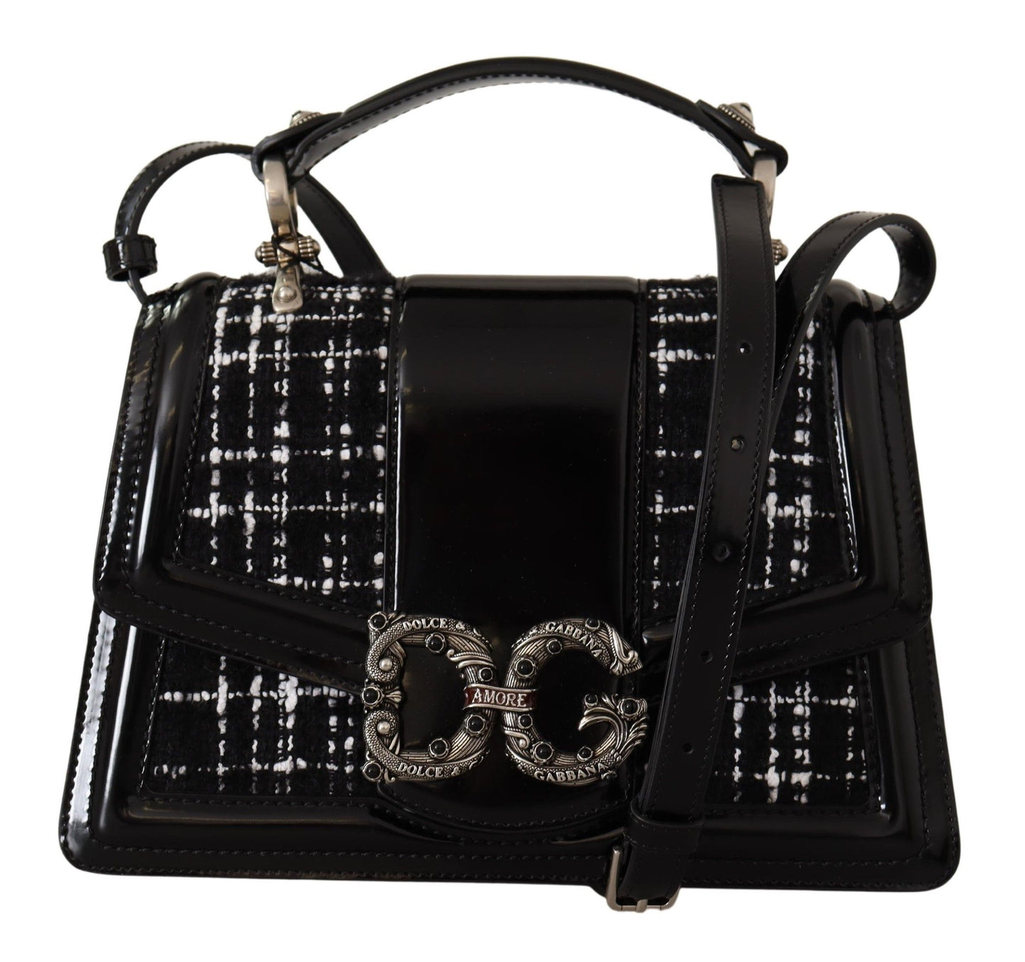 Elegant Monochrome Shoulder Purse with Pearl Detail