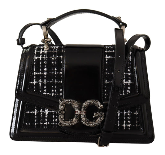 Elegant Monochrome Shoulder Purse with Pearl Detail