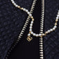 Elegant Full Zip Sweater with Pearl Embellishment