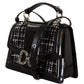 Elegant Monochrome Shoulder Purse with Pearl Detail