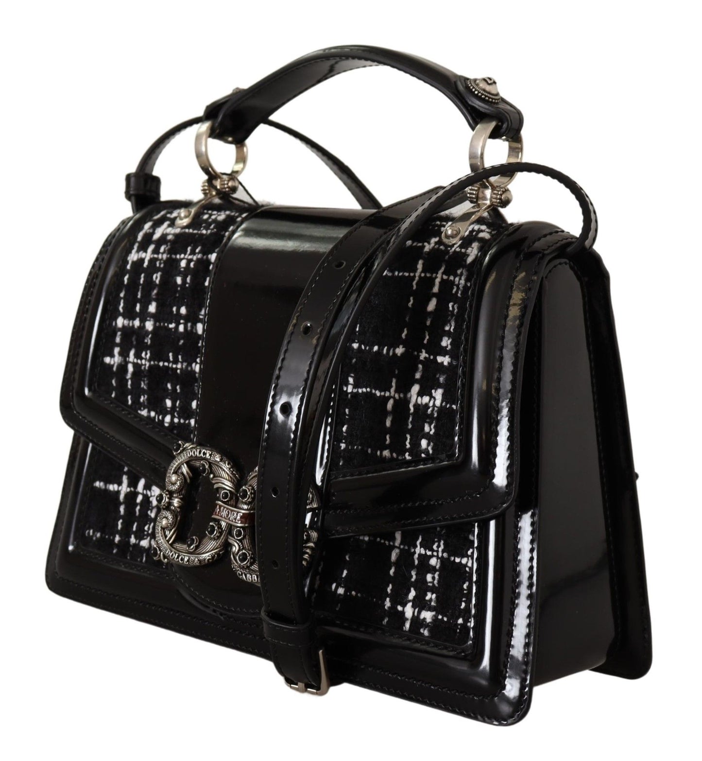 Elegant Monochrome Shoulder Purse with Pearl Detail