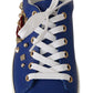 Chic Blue Leather Sneakers with Velvet Heart