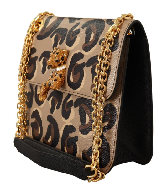 Elegant Leopard Print Leather Evening Bag