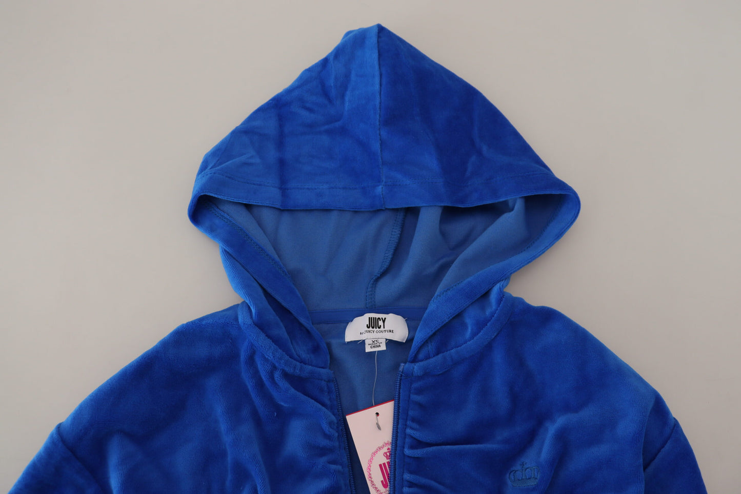 Blue Cotton Full Zip Cropped Hooded Sweatshirt Sweater