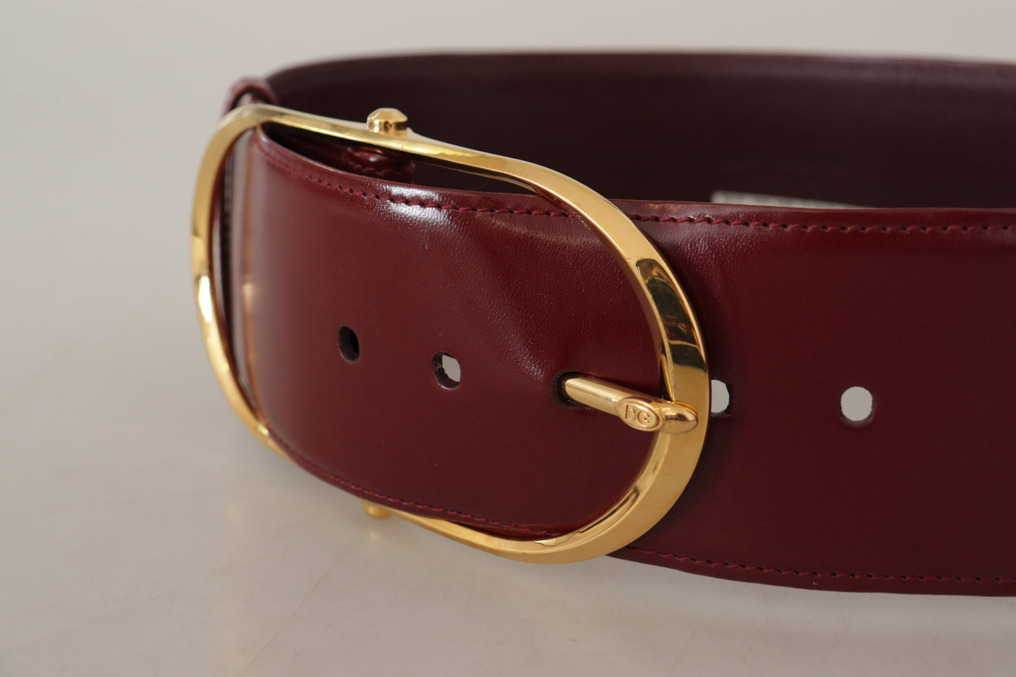 Engraved Logo Maroon Leather Belt