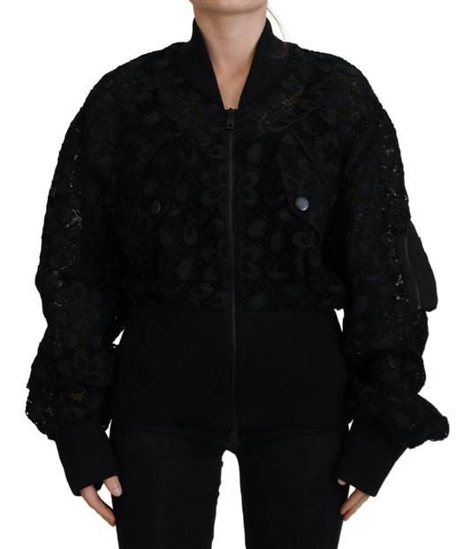 Black Floral Lace Bomber Jacket