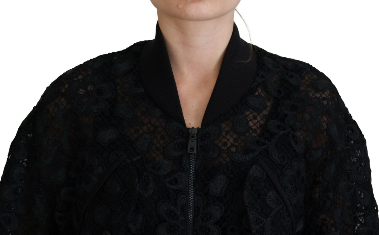 Black Floral Lace Bomber Jacket