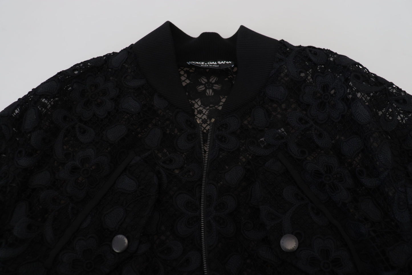 Black Floral Lace Bomber Jacket