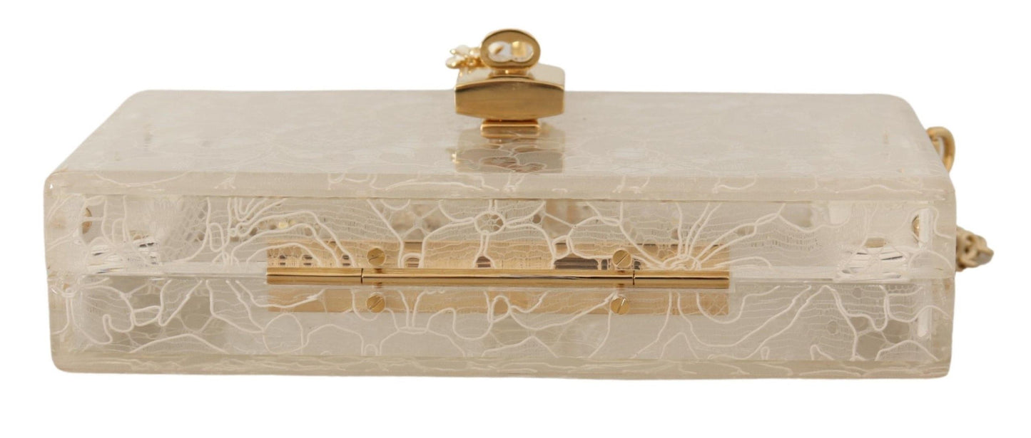 Chic White Box Clutch with Detachable Gold Chain