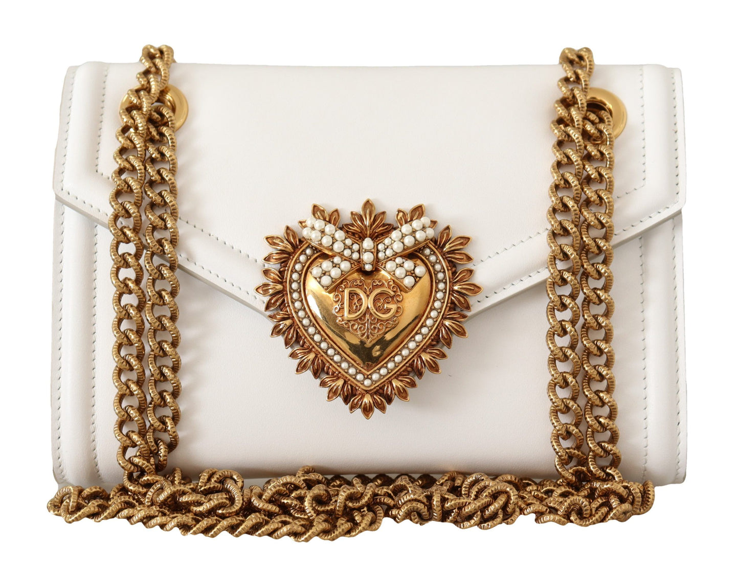 Devotion White Leather Shoulder Bag with Gold Detail