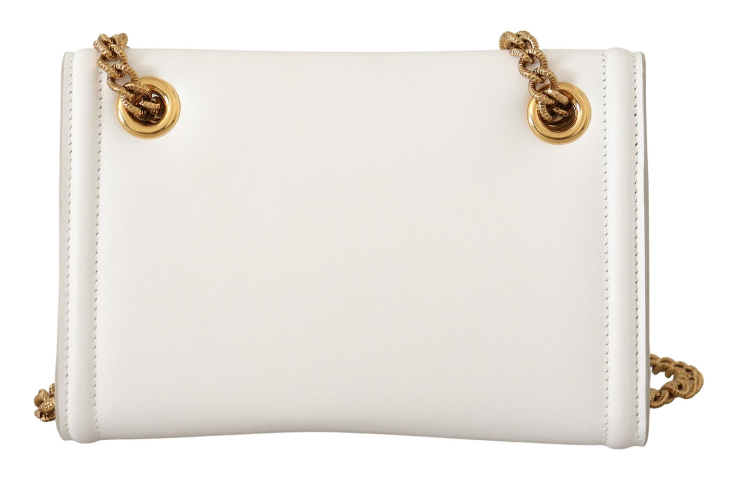 Devotion White Leather Shoulder Bag with Gold Detail