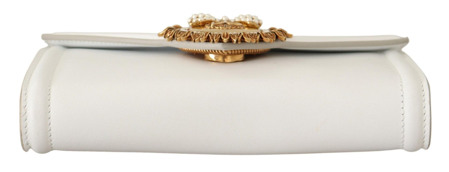 Devotion White Leather Shoulder Bag with Gold Detail