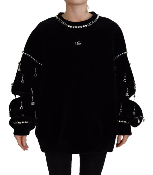 Elegant Crystal Embellished Black Pullover