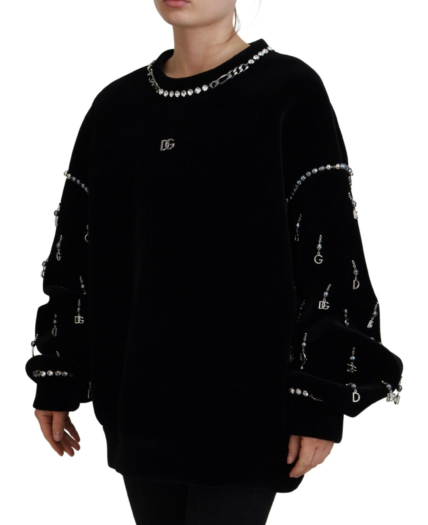 Elegant Crystal Embellished Black Pullover