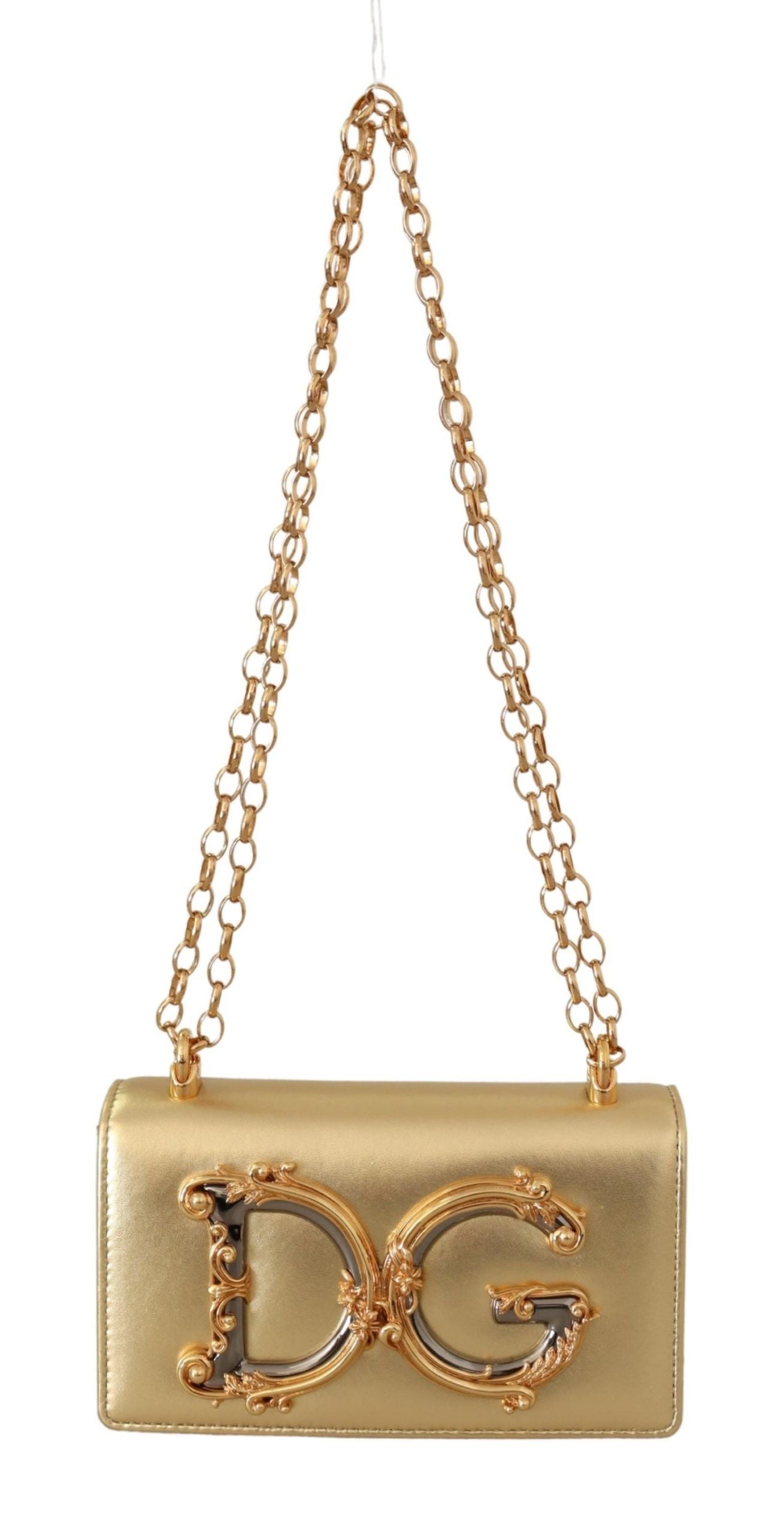 Elegant Gold Leather Phone Purse with Chain Strap