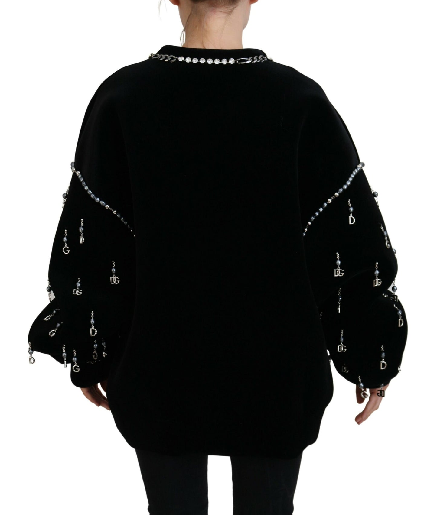 Elegant Crystal Embellished Black Pullover