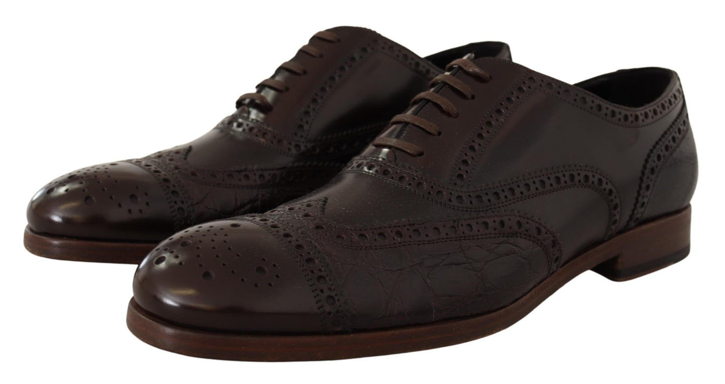 Elegant Brown Leather Derby Brogue Formal Shoes