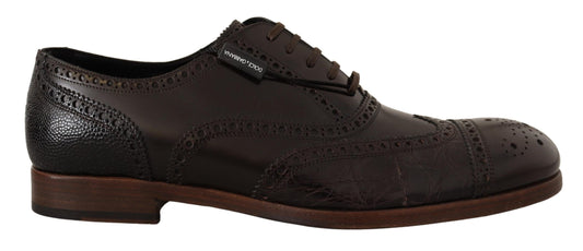 Elegant Brown Leather Derby Brogue Formal Shoes