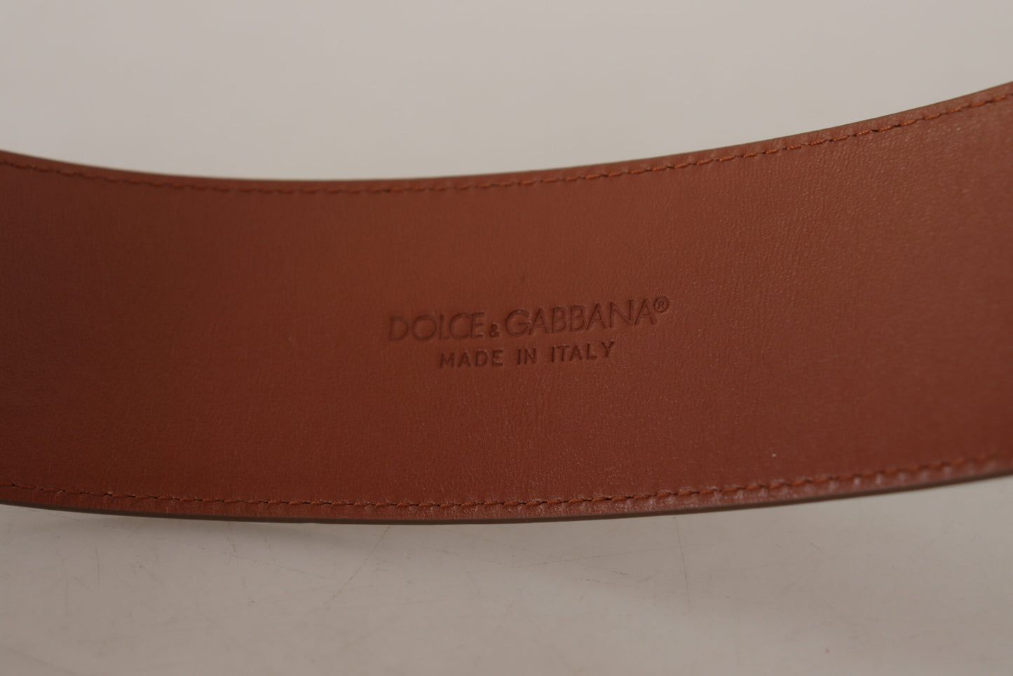 Engraved Logo Leather Belt in Rich Brown