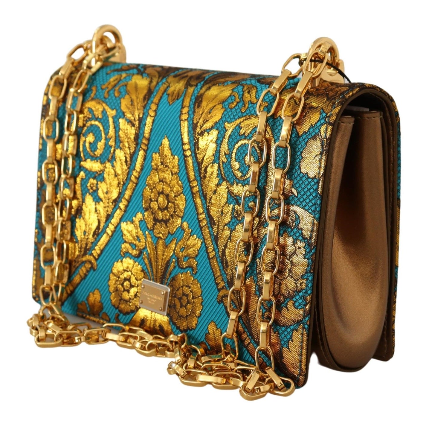 Elegant Gold Baroque Clutch with Chain Strap