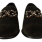 Emerald Velvet Crystal-Embellished Loafers