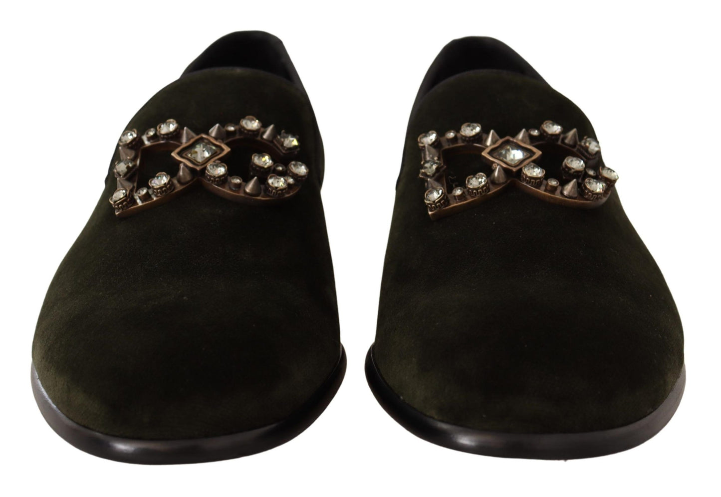 Emerald Velvet Crystal-Embellished Loafers