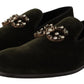 Emerald Velvet Crystal-Embellished Loafers