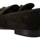 Emerald Velvet Crystal-Embellished Loafers
