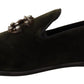 Emerald Velvet Crystal-Embellished Loafers