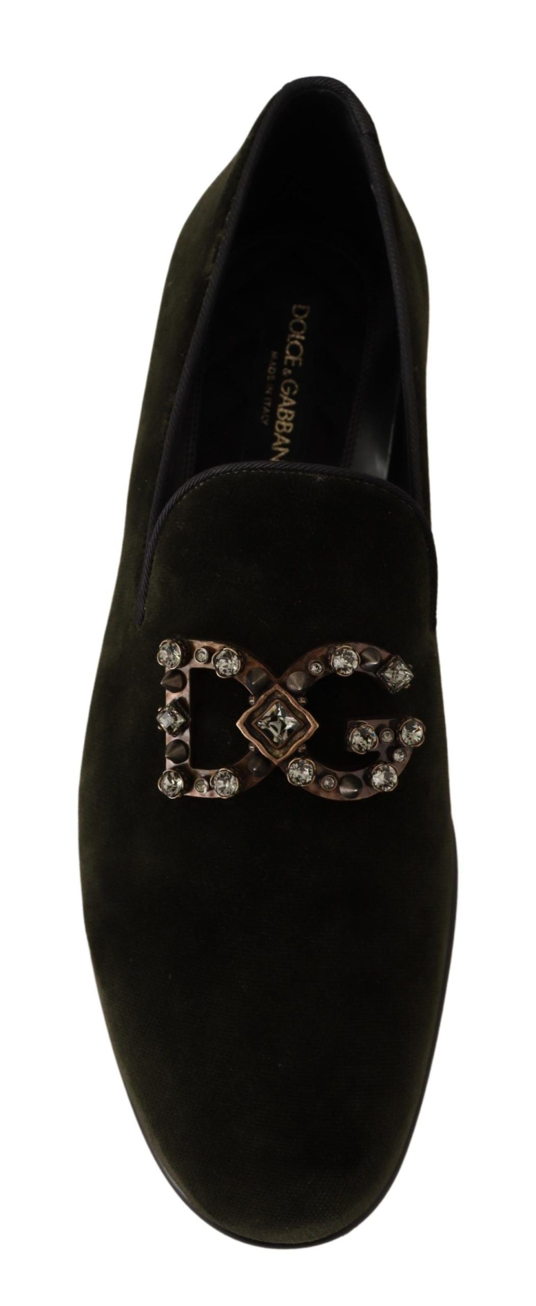 Emerald Velvet Crystal-Embellished Loafers