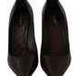 Elegant Brown Leather Skinny Heel Pumps