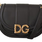 Elegant Black Leather Shoulder Bag with Gold Detailing