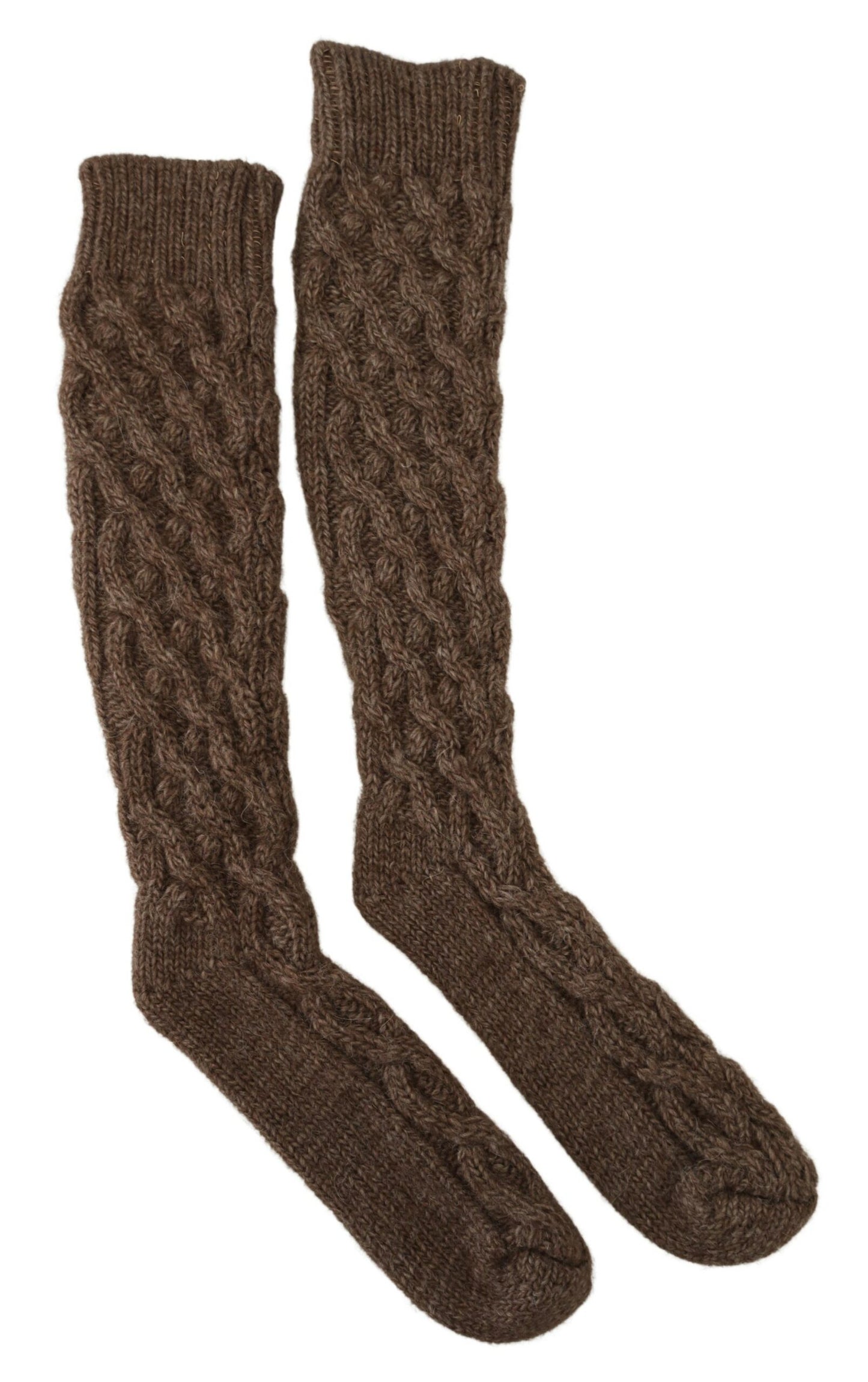 Brown Wool Knit Calf Long Women Socks