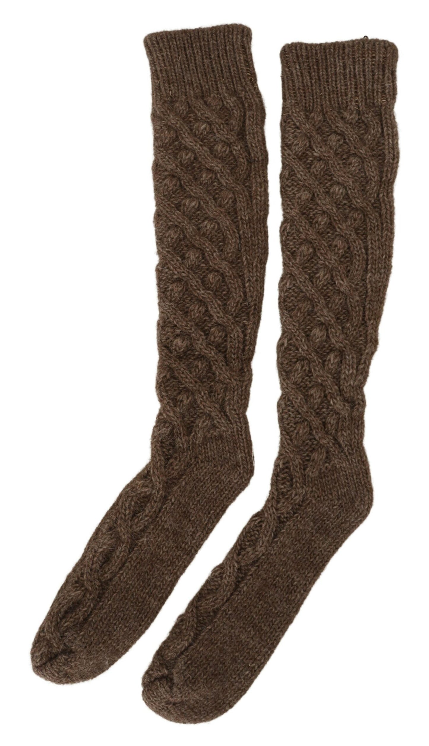 Brown Wool Knit Calf Long Women Socks