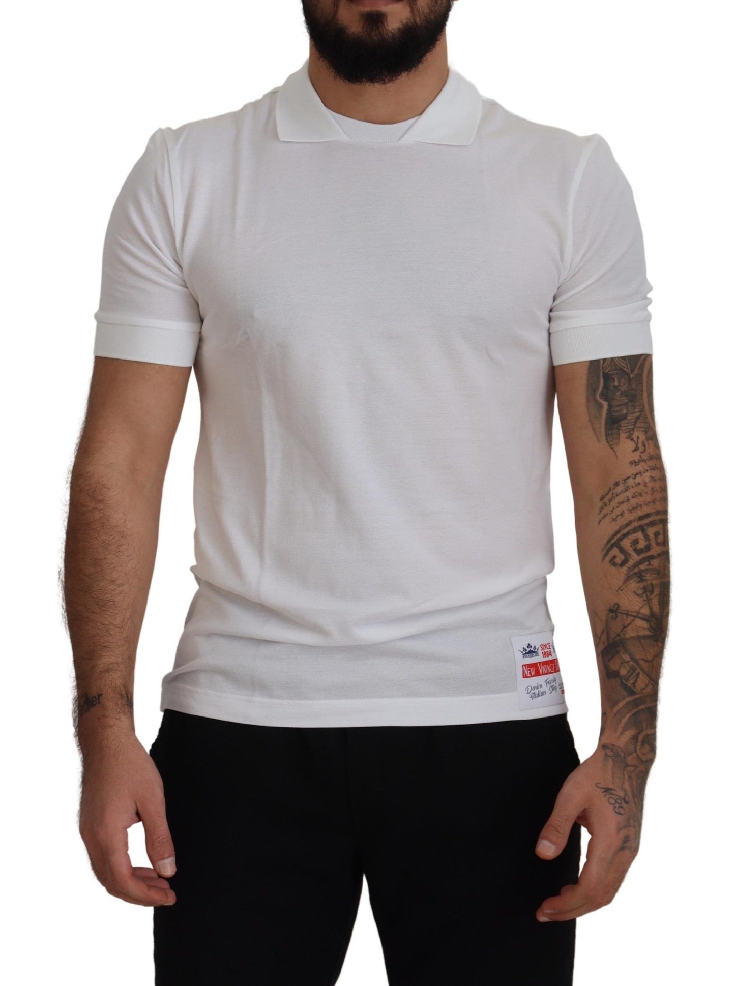 White Cotton Logo Patch Collared T-shirt