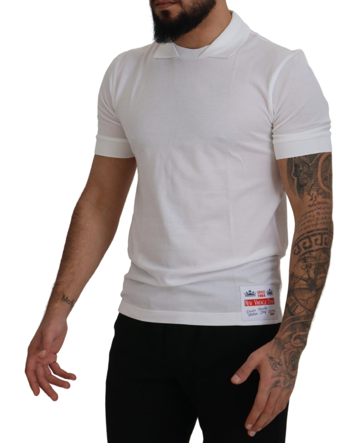 White Cotton Logo Patch Collared T-shirt