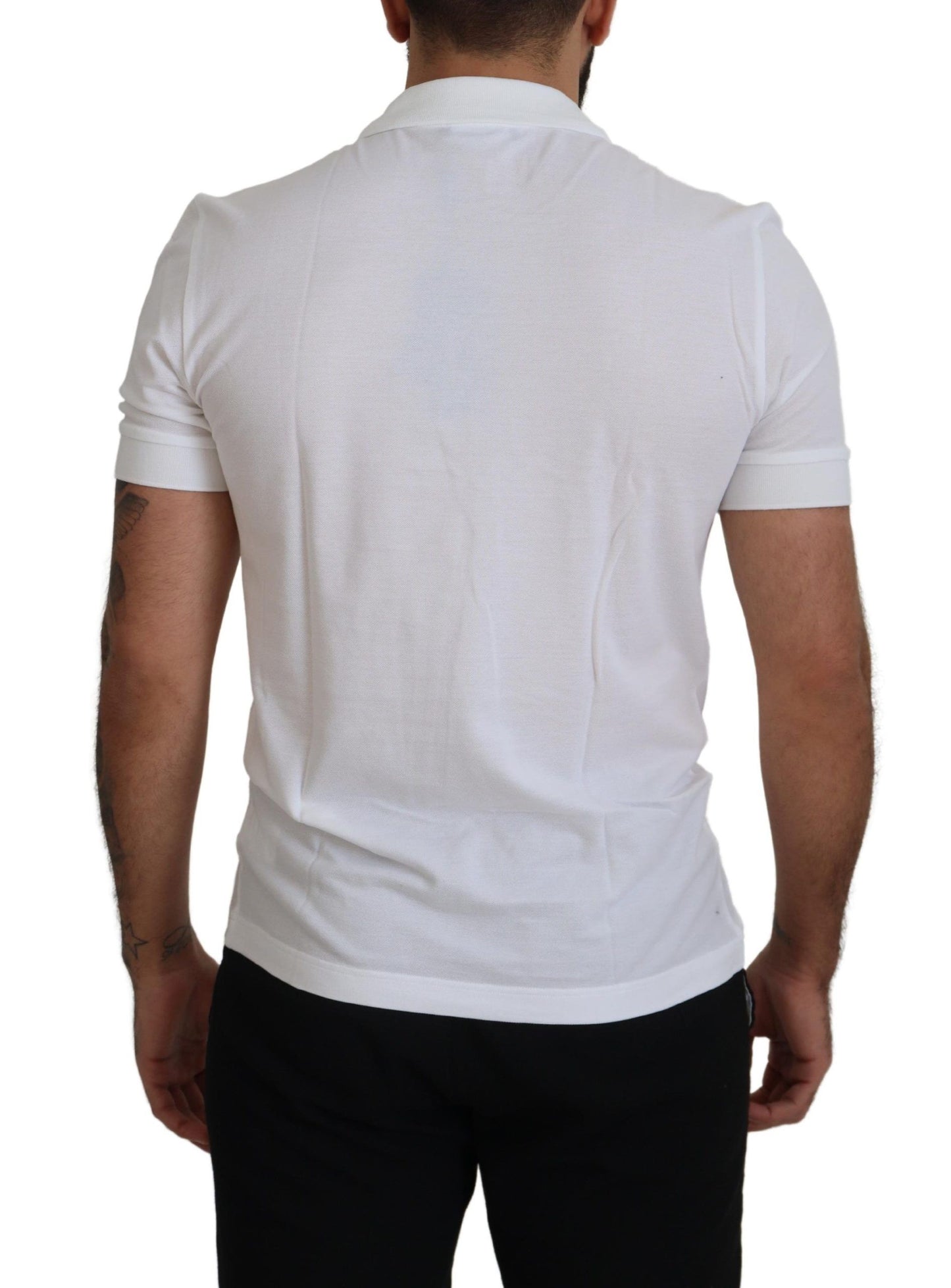 White Cotton Logo Patch Collared T-shirt