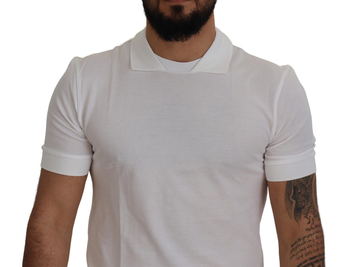 White Cotton Logo Patch Collared T-shirt