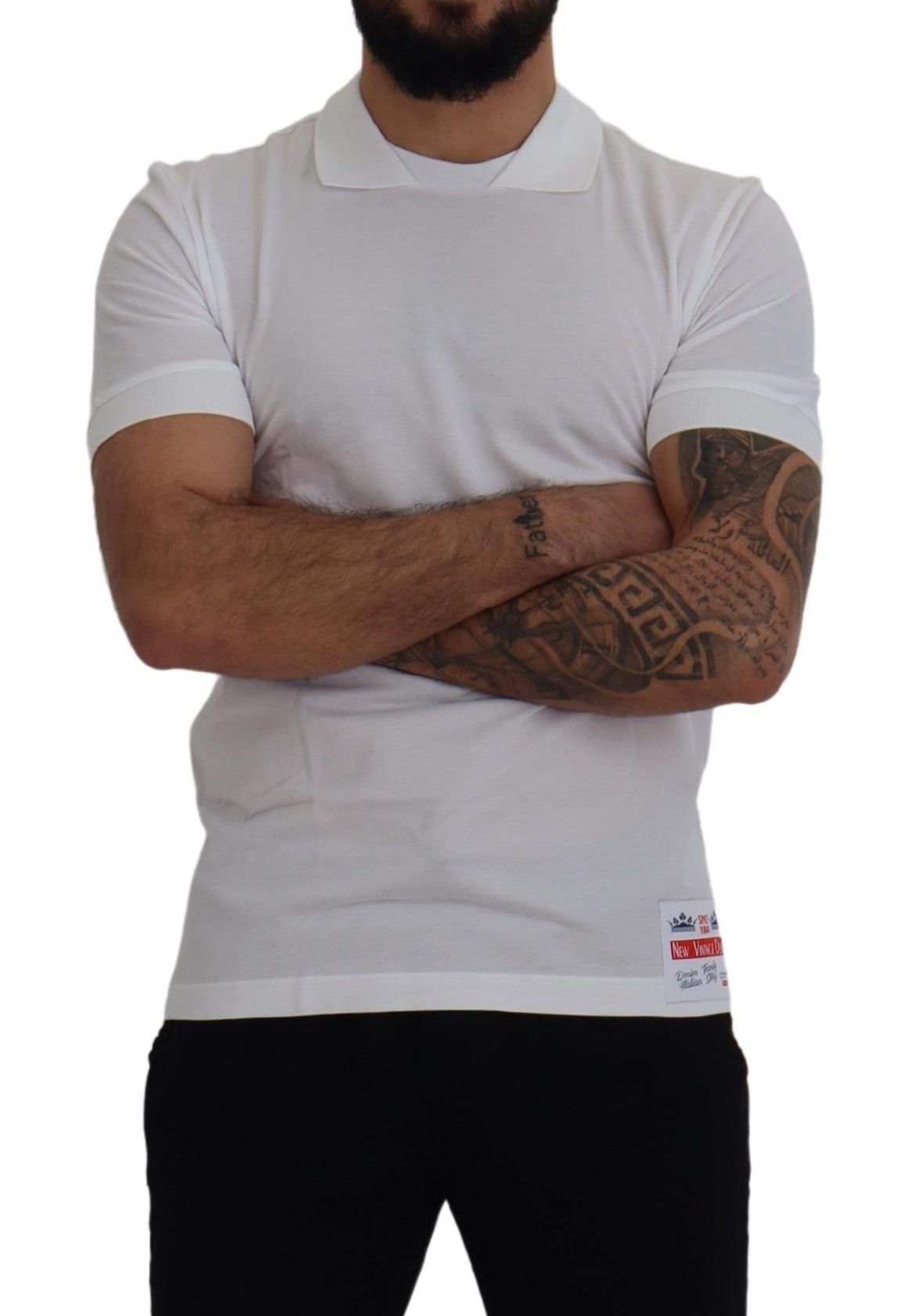 White Cotton Logo Patch Collared T-shirt