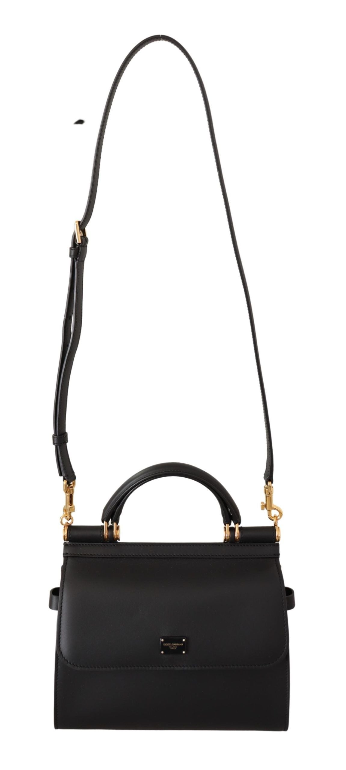 Elegant Black Leather Sicily Shoulder Bag