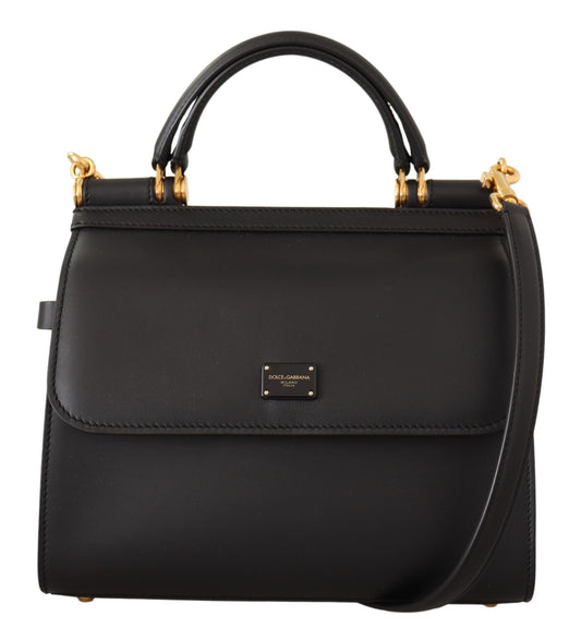 Elegant Black Leather Sicily Shoulder Bag