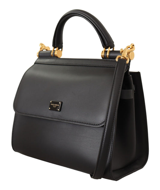 Elegant Black Leather Sicily Shoulder Bag