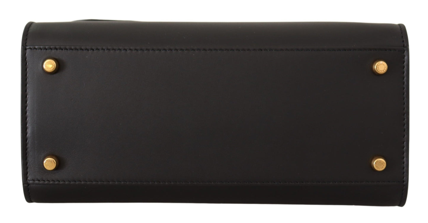 Elegant Black Leather Sicily Shoulder Bag