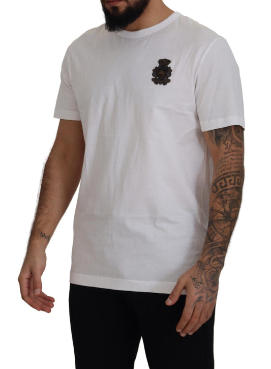 Elegant White Silk Crest Polo T-Shirt