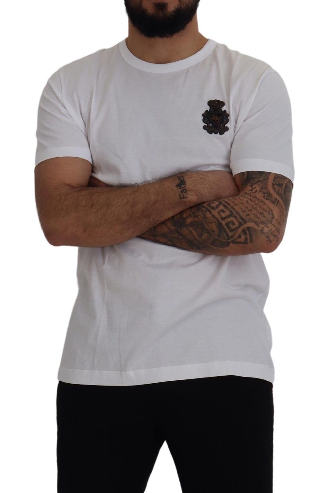 Elegant White Silk Crest Polo T-Shirt