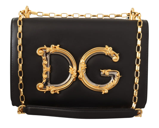 Elegant Black Leather Shoulder Bag with Gold Detailing