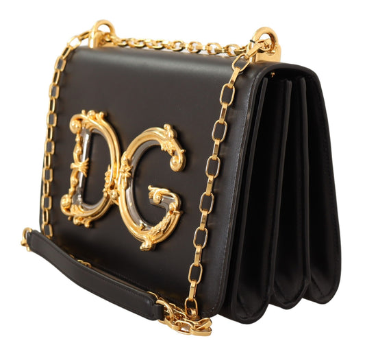 Elegant Black Leather Shoulder Bag with Gold Detailing