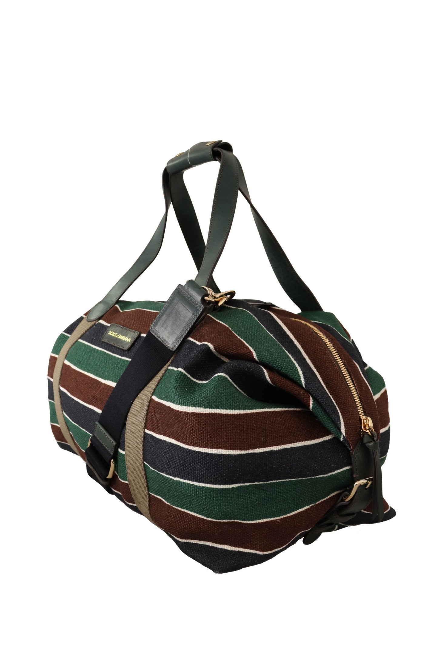 Sophisticated Striped Linen-Leather Travel Bag