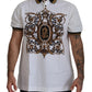 White Gold Baroque Print Cotton Polo T-Shirt